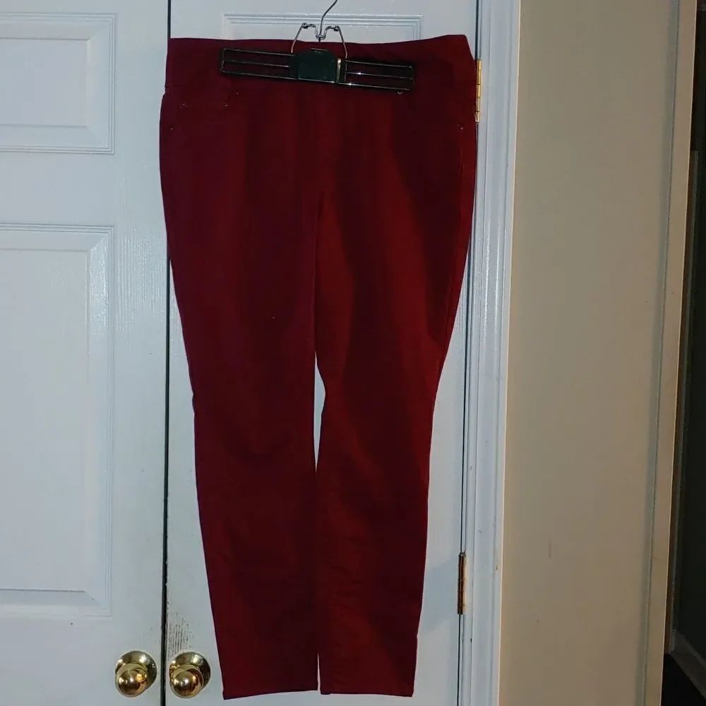 Stitch Star dark red stretch Mid Rise Skinny Pull on Pants Sz 1X